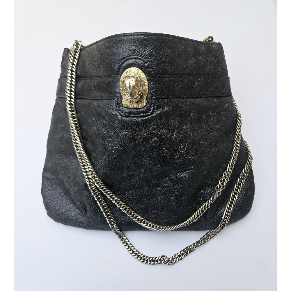 Vintage Style Ruth Saltz Purse Handbag‎ Cougar Head Black Leather